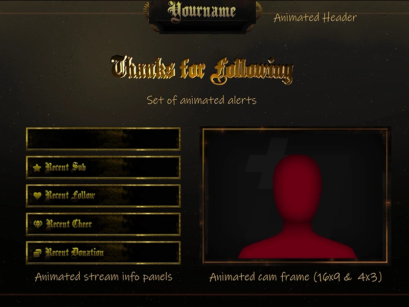 Free Twitch overlay layout preview Free Twitch overlay preview showing a gameplay stream layout