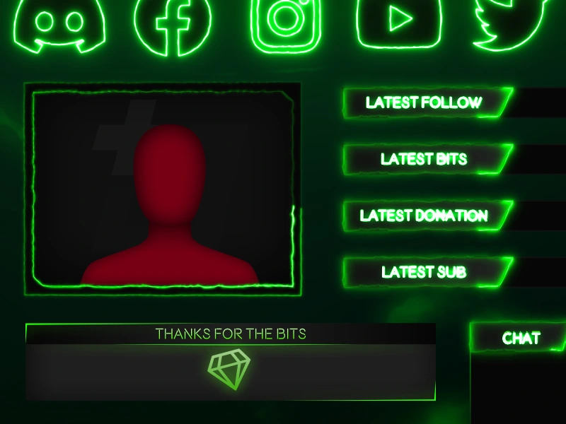 Free Twitch overlay pack featuring neon stream graphics