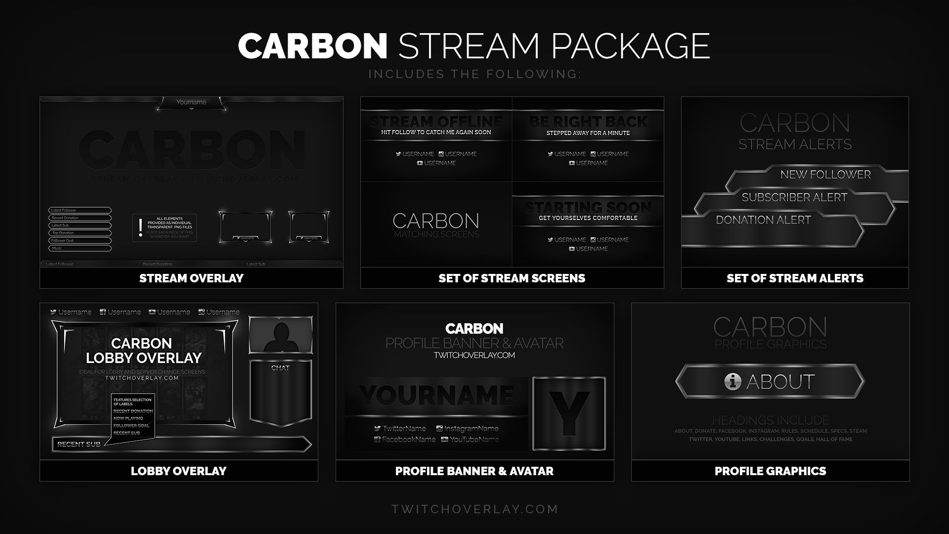 Carbon - Dark Stream Package - Twitch Overlay - 1920 x 1080 jpeg 425kB