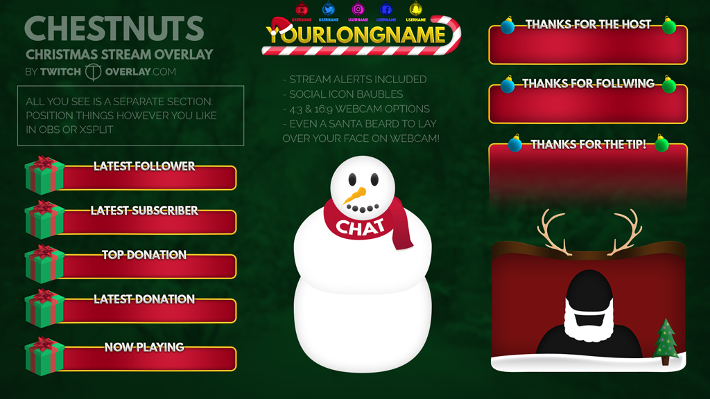 Christmas Twitch Overlay and Alerts Package for OBS and Streamlabs