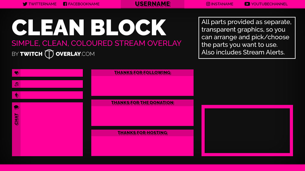 Clean Block Pink - Pink Stream Overlay | Twitch Overlay