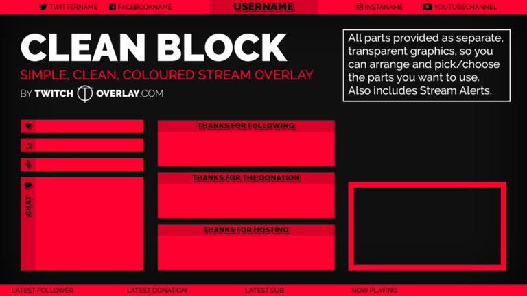 clean red stream overlay | Twitch Overlay