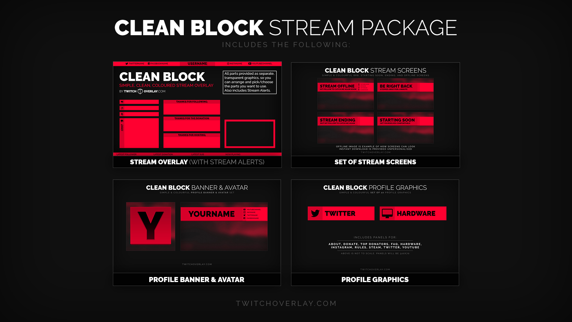 Minimal Red Stream Package - Twitch Overlay