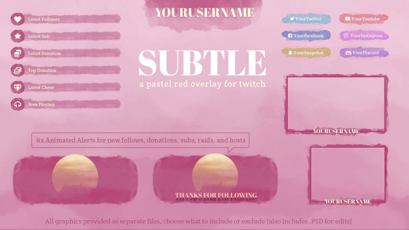 pastel red twitch overlay