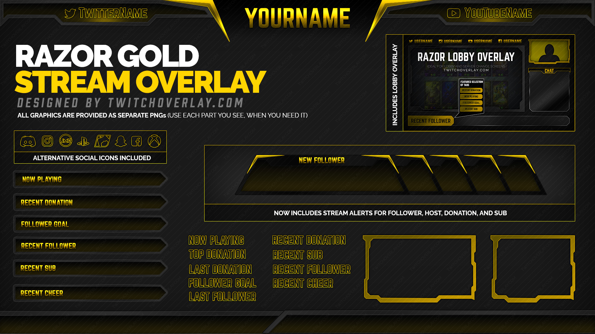 Razor Gold Twitch Overlay For Obs Streamlabs Xsplit