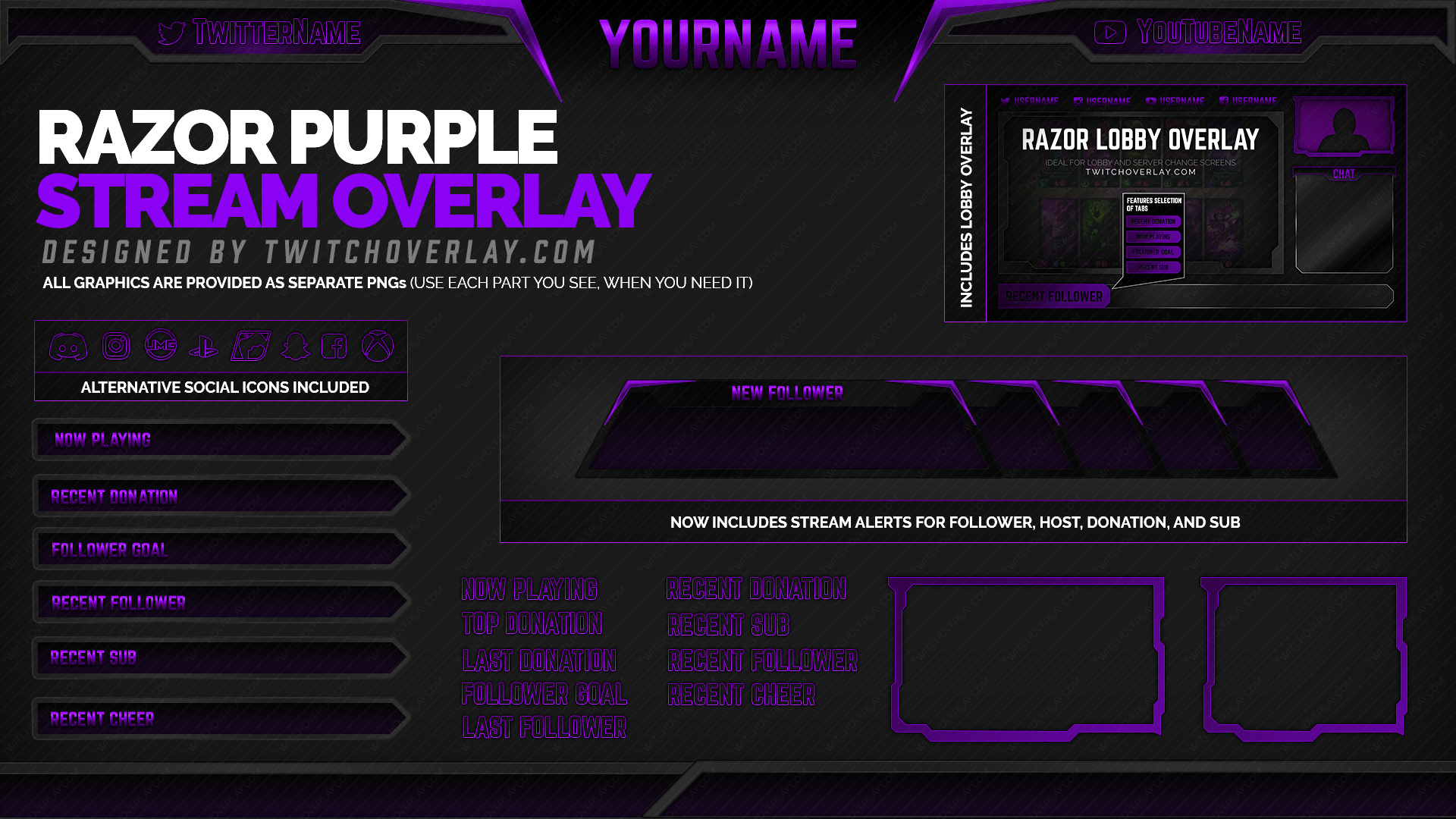 Razor Purple Twitch Overlay for OBS, Streamlabs & xSplit