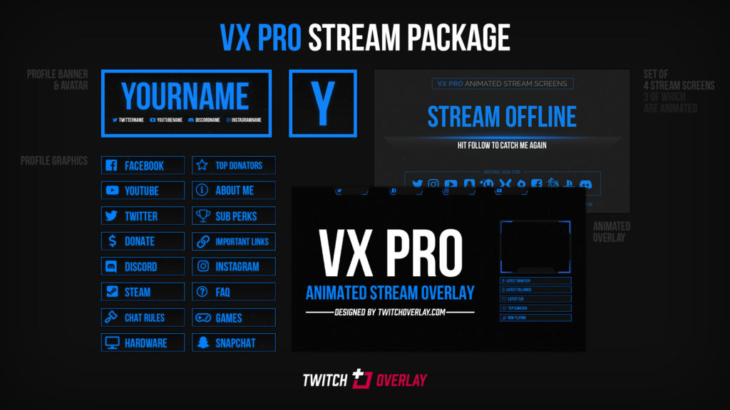 animated blue stream package - Twitch Overlay