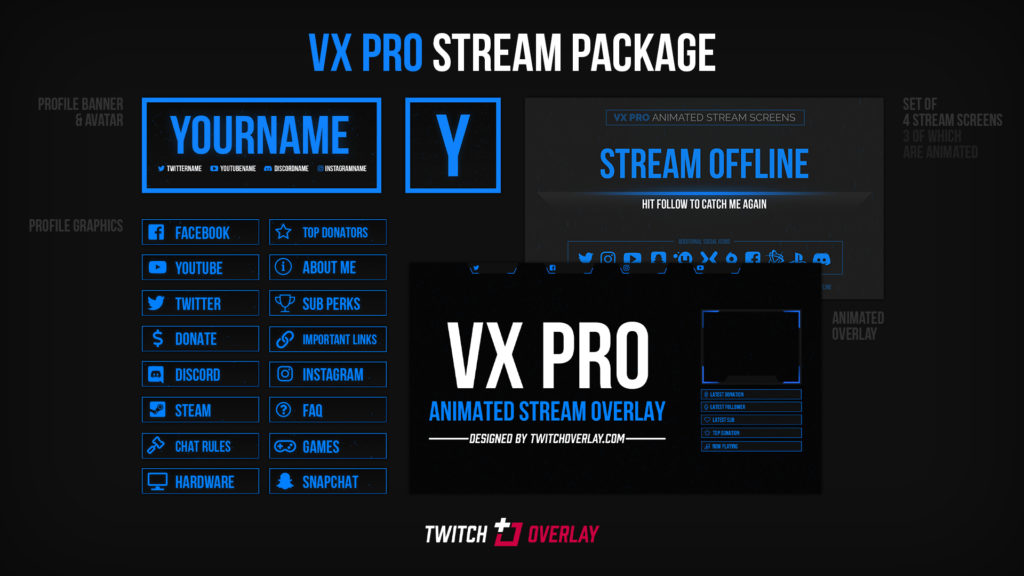 animated blue stream package | Twitch Overlay