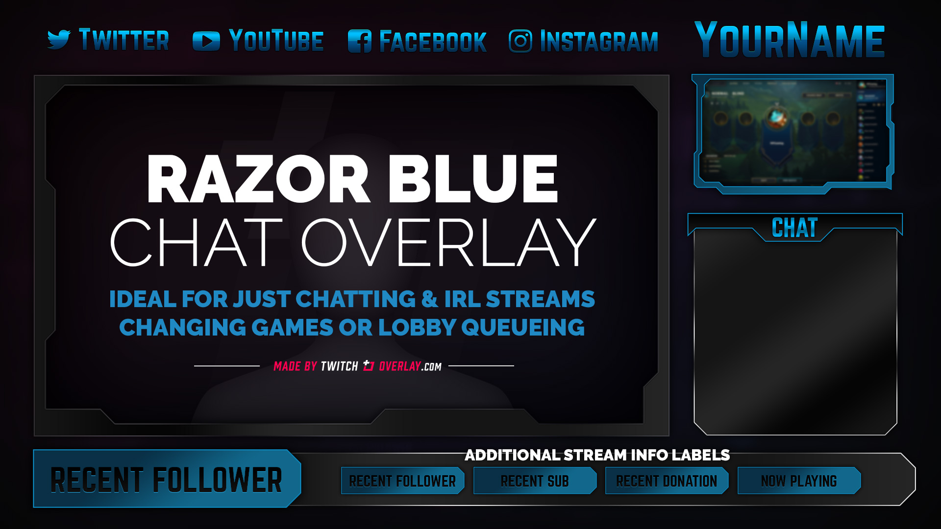 Razor Blue Chat Overlay for Twitch, YouTube & Streamlabs OBS