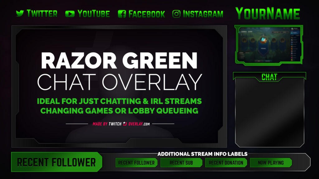 Razor Green Chat Overlay for Twitch, Mixer & Streamlabs OBS