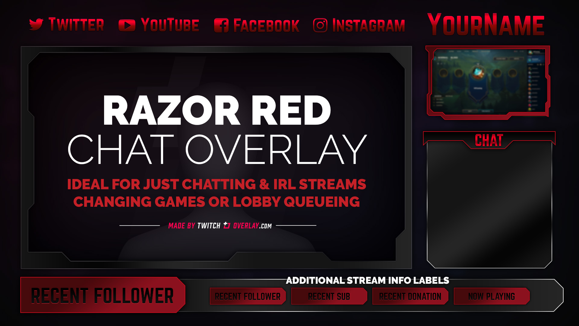 Razor Red Chat Overlay for Twitch,  & Streamlabs OBS