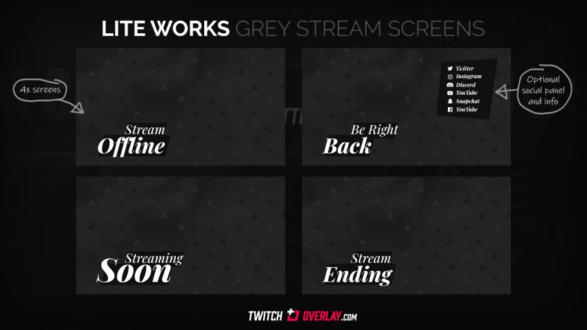 Grey Streaming Soon & BRB Screens