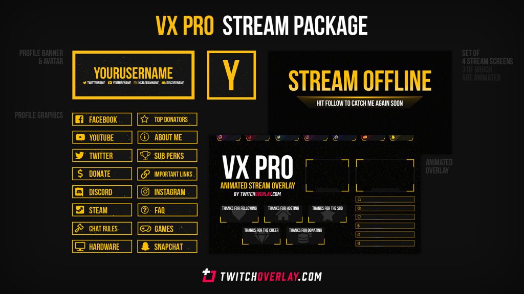 animated yellow stream package - Twitch Overlay