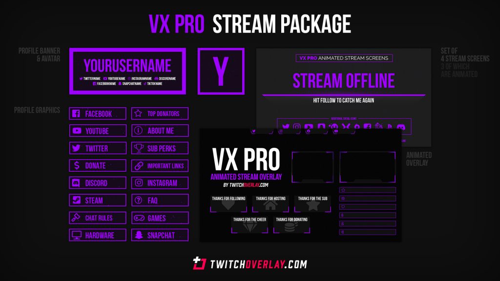 Animated Purple Stream Package - Twitch Overlay
