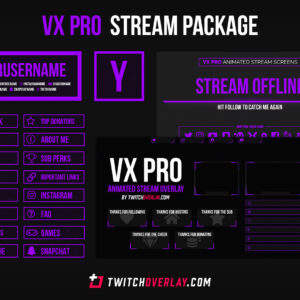 VX Pro – Animated Purple Stream Package for Twitch & OBS