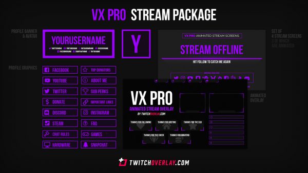 VX Pro – Animated Purple Stream Package for Twitch & OBS