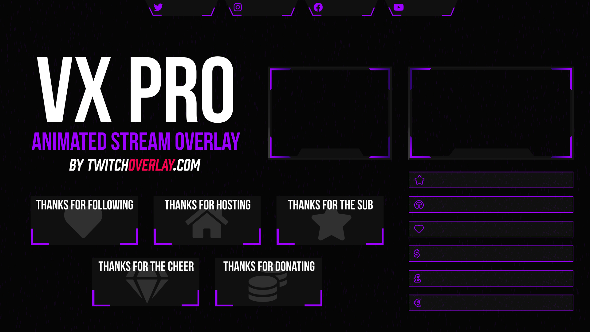 VX Pro Purple - Animated Purple Twitch Overlay for Streamlabs OBS