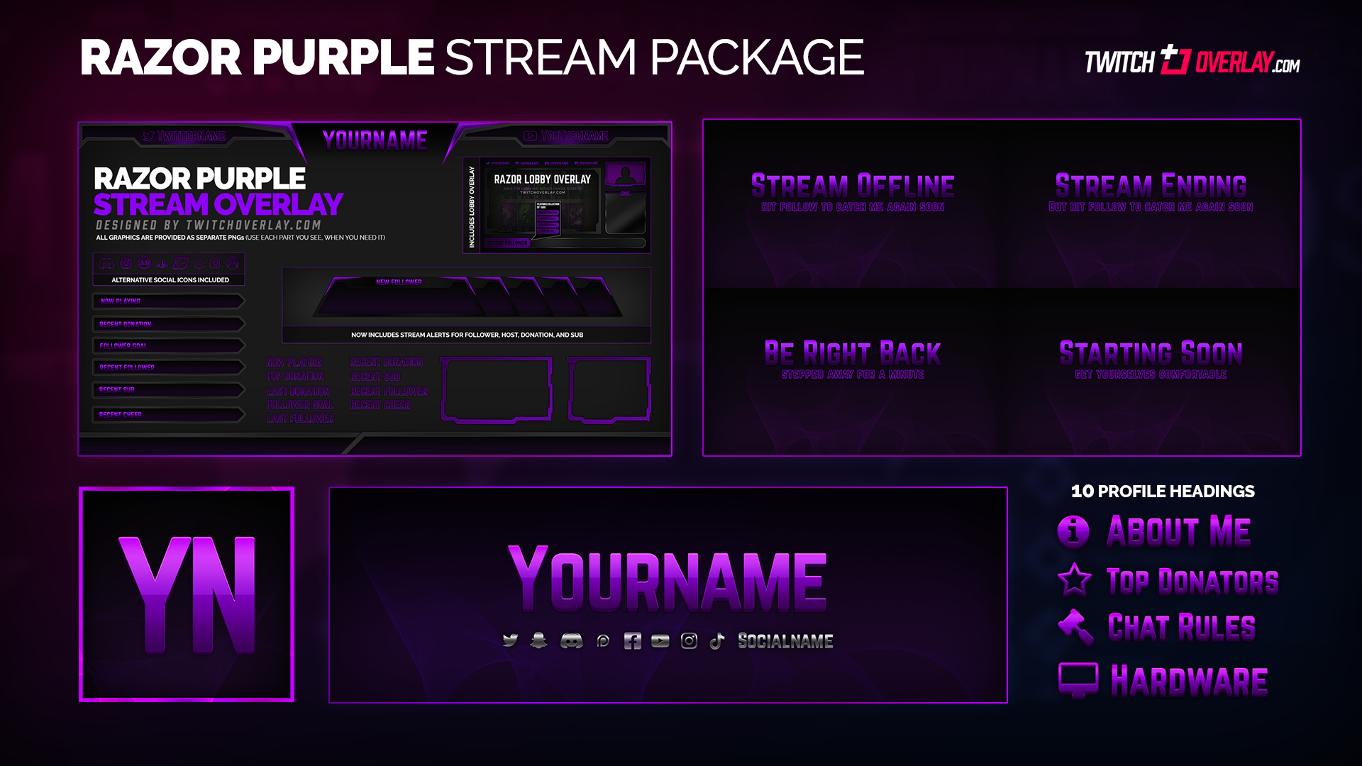 Razor Purple Stream Package for Twitch & Streamlabs OBS