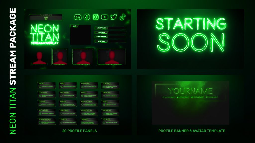 neon green stream package - Twitch Overlay