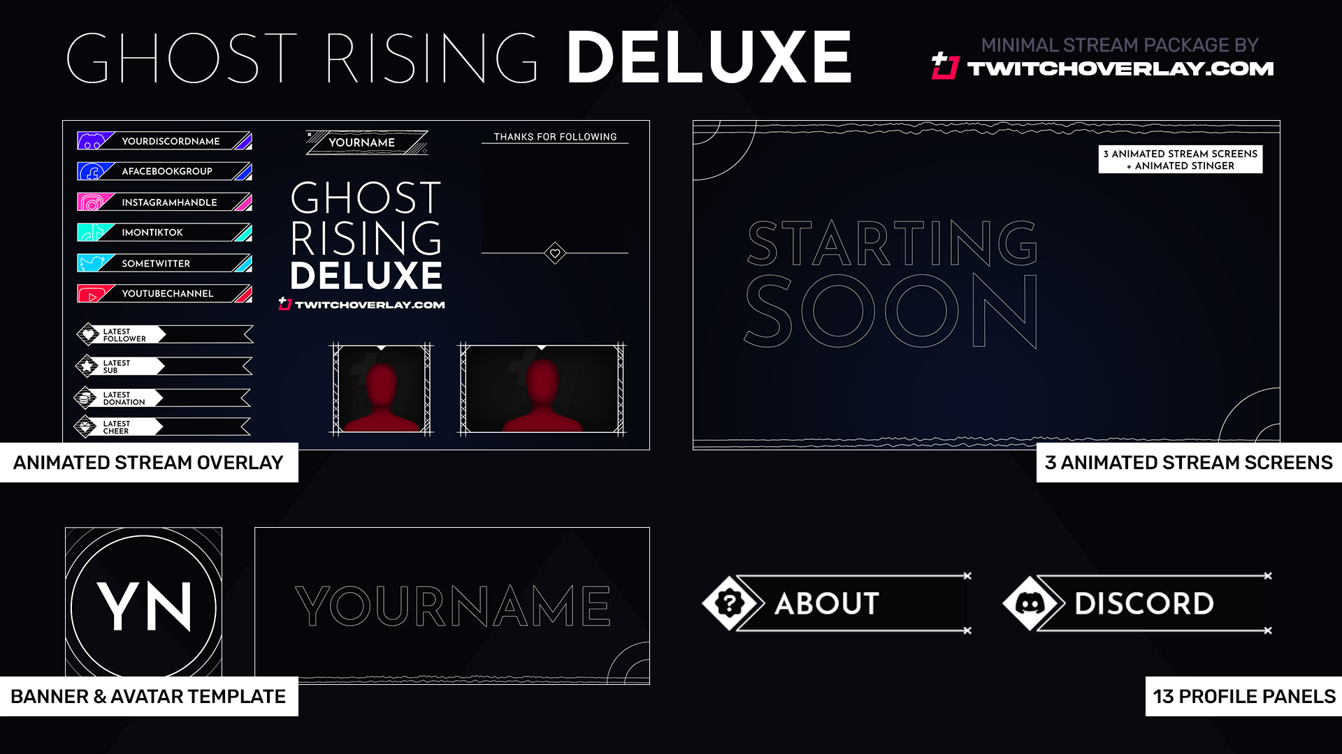 Ghost Rising Deluxe - Minimal Twitch Overlay Package for OBS